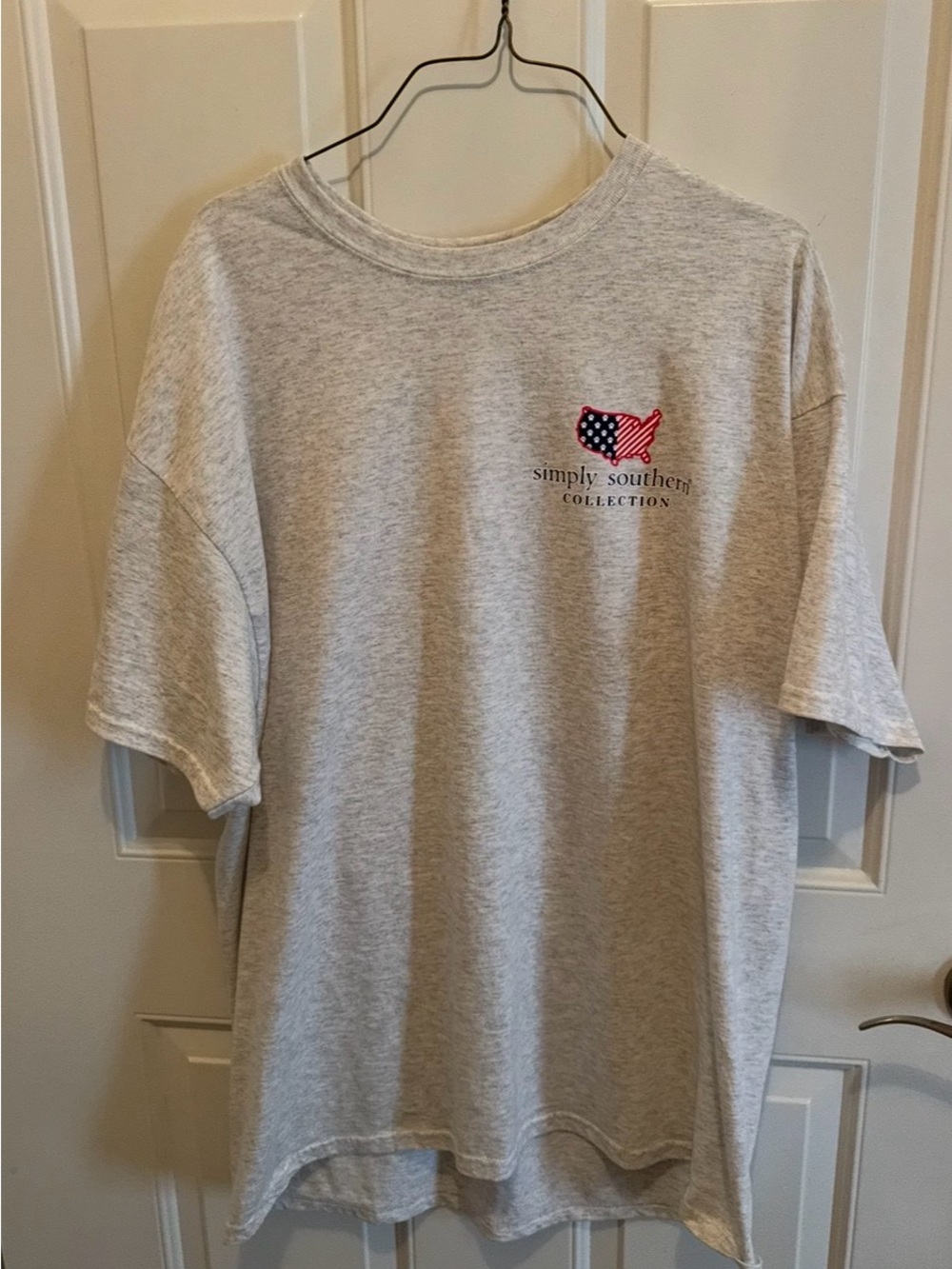 Simply Southern Gray Short Sleeve Tee with Patriotic Flag Logo-XL